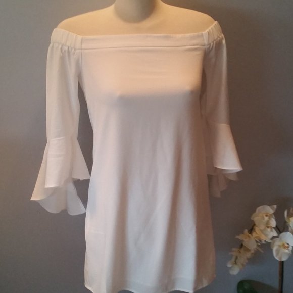 Misguided Bardot white ruffle sleeve shift dress NWT - Picture 2 of 7